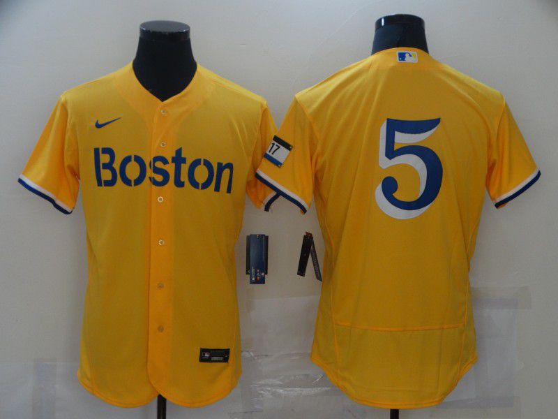 Men Boston Red Sox #5 No name Yellow Elite 2021 Nike MLB Jerseys->green bay packers->NFL Jersey